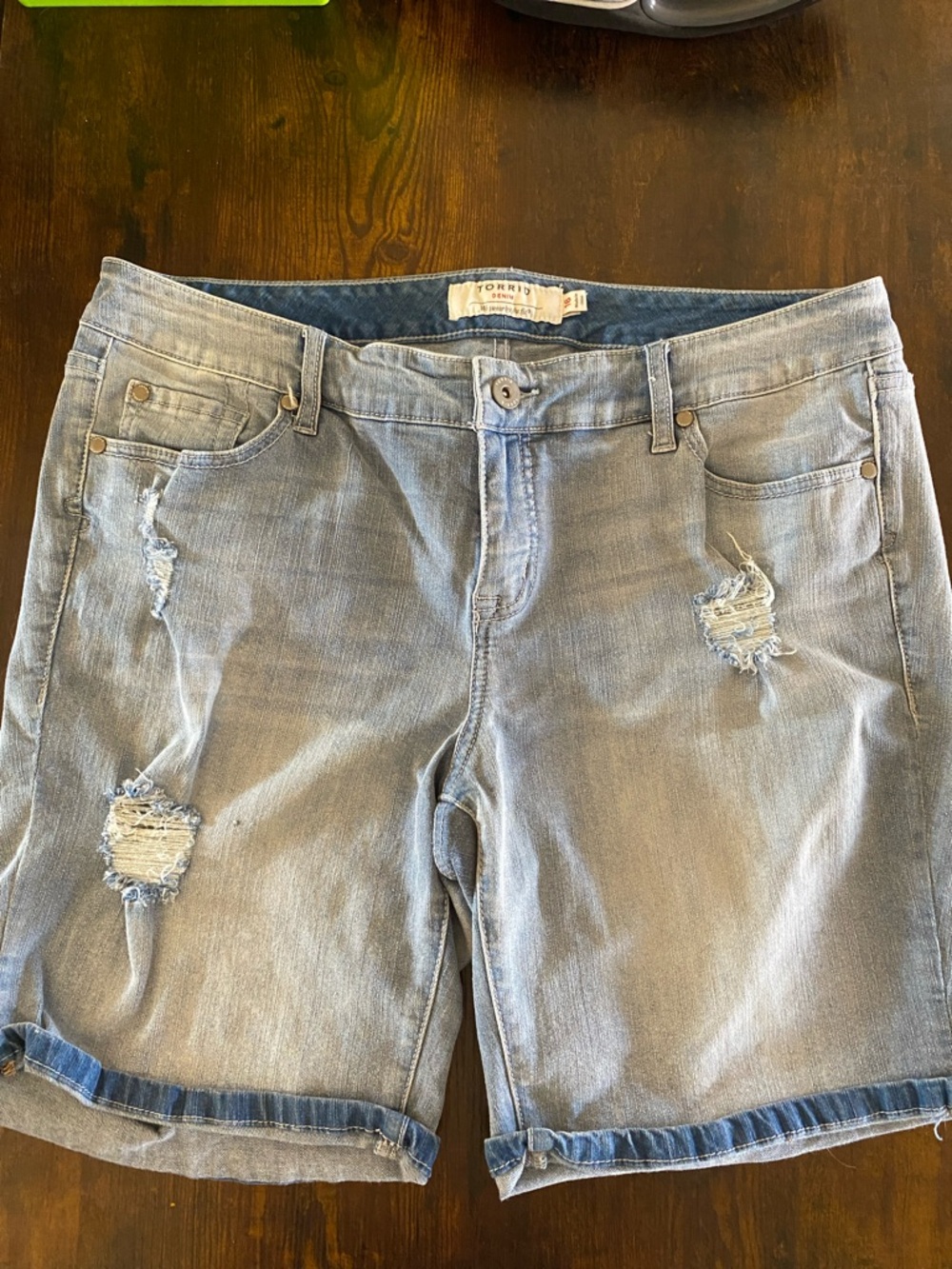 torrid Light Blue Distressed Denim Bermuda Jean Shorts
